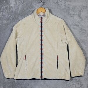 Orvis Sherpa Full Zip Jacket Large Oatmeal EUC Colorful Aztec Accent